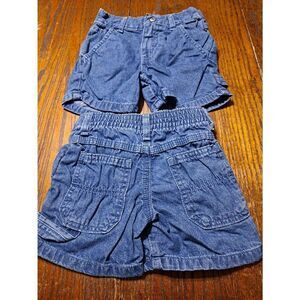 New 3T Two Pairs Faded Glory Cotton Denim Blue Jean Shorts Pockets Belt Loops